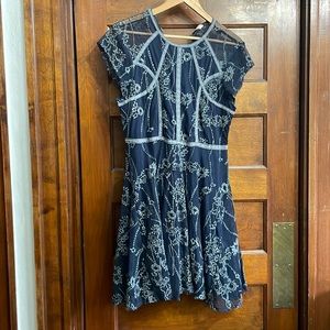 Free People navy & gray embroidery mesh with lining Dress